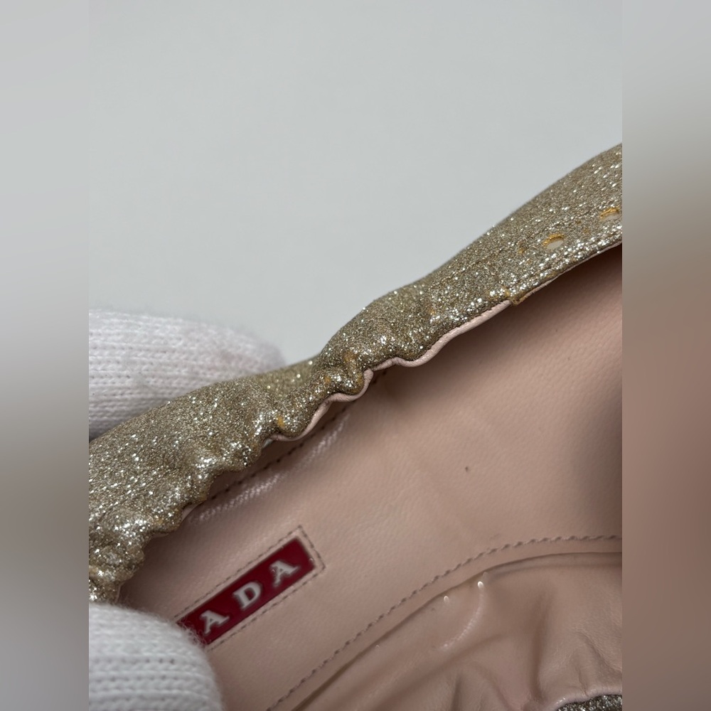 PRADA Round Toe Gold Glitter Metallic Oxford Slip On Ballerina Flats Size 39 EU - Picture 12 of 15